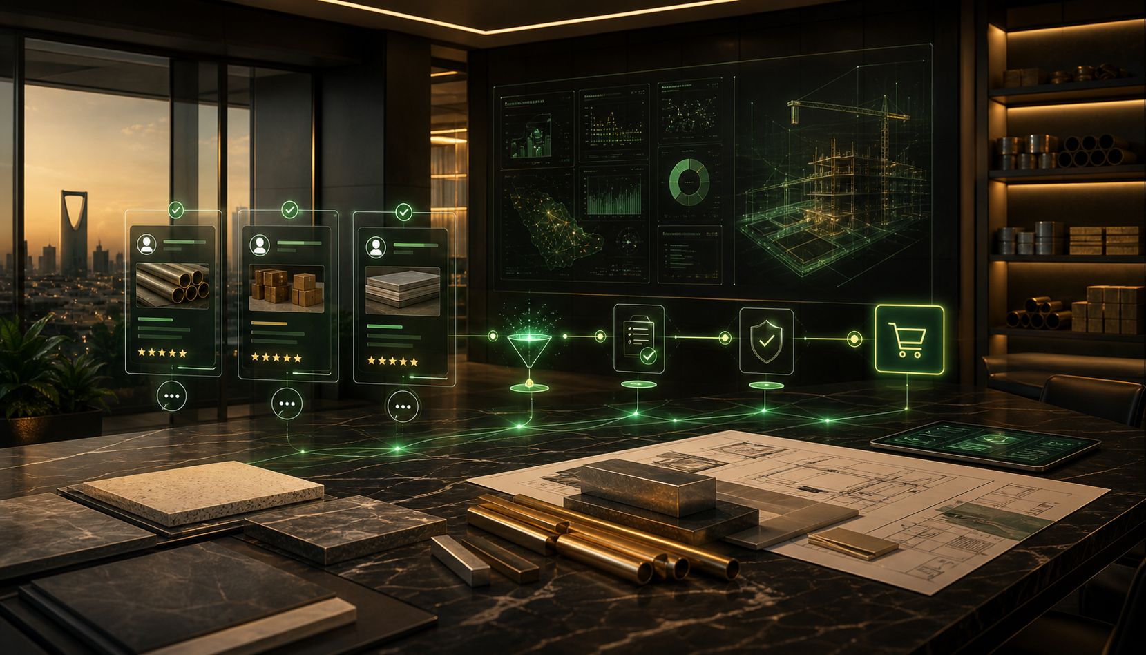Procurement workflow boardroom with AI quotation comparison